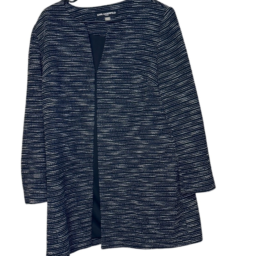 Karl Lagerfeld Women's Blazer Jacket Long Sleeve Lined Textured Blue White Large